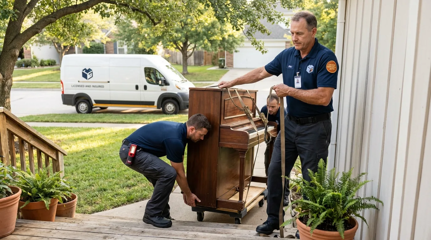 Licensed piano movers securing grand piano in Waynesboro, PA